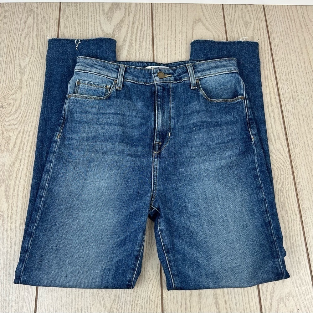 Fidelity Denim Twiggy High Waist Crop Raw Hem  Slim Jeans 26 Freebird Blue $218